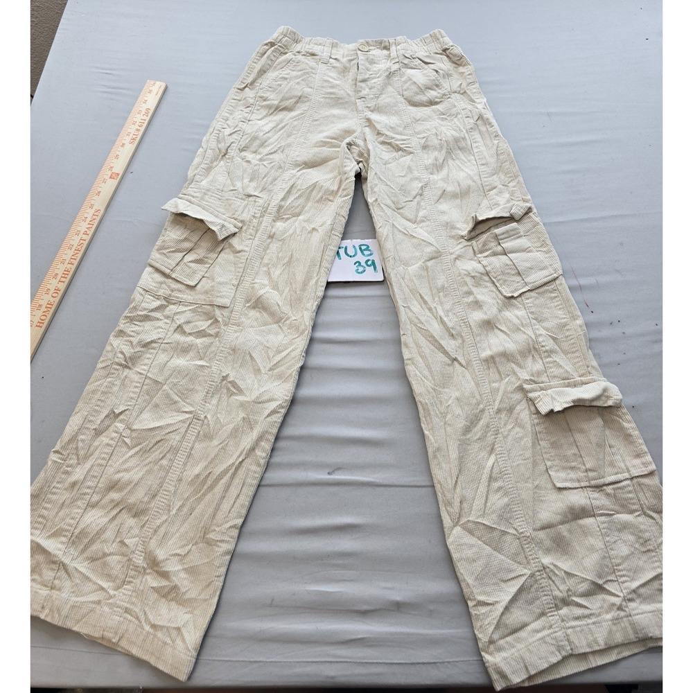 Angel Kiss Cream Corduroy Cargo Pants Wide Leg Utility Size 5/27 Beige